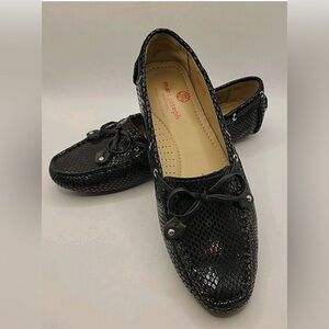 Marc Joseph New York Cypress Hill Embossed Snake Black Loafers with Bow Accent